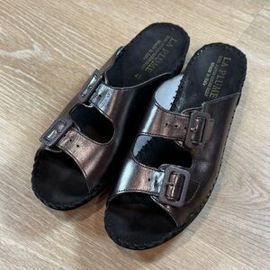 La‎ Plume Jen Patent Leather Sandals Double Strap Brown Versatile Women's 41